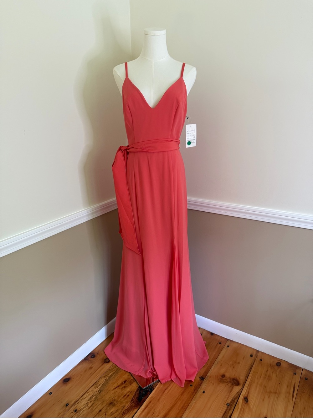Sleeveless Coral Pink V-Neck Maxi Dress with Waist Tie white by Vera wang gown